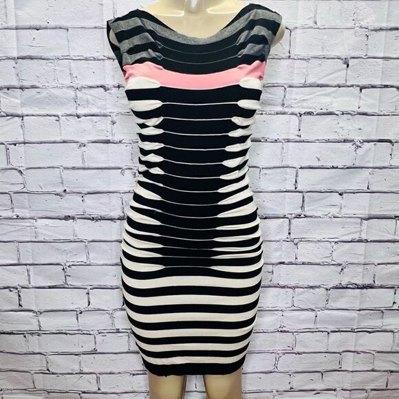 Ted Baker London Womens Black Multi Accordion Striped Knit Bodycon Dress Size 2 - Picture 2 of 8